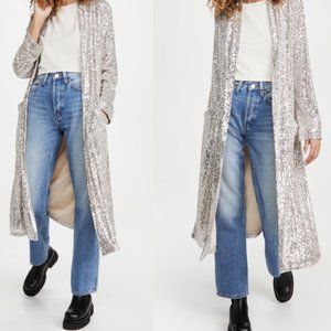 Anthropologie BB Dakota Silver Sequin Duster Sweater Size M